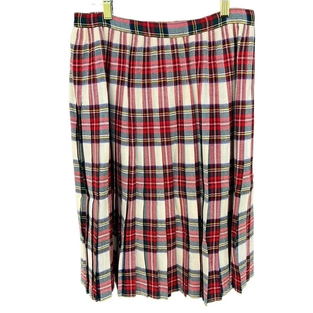 Vintage Canadian ILGWU Tartan Plaid Kilt Skirt Pleated Fringe Kilt Pin Size 4/6